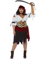 Weiblicher Pirat, Kostüm-Kleid, Rüschenbesatz, Schärpe, Lumpen, XL bis 4XL